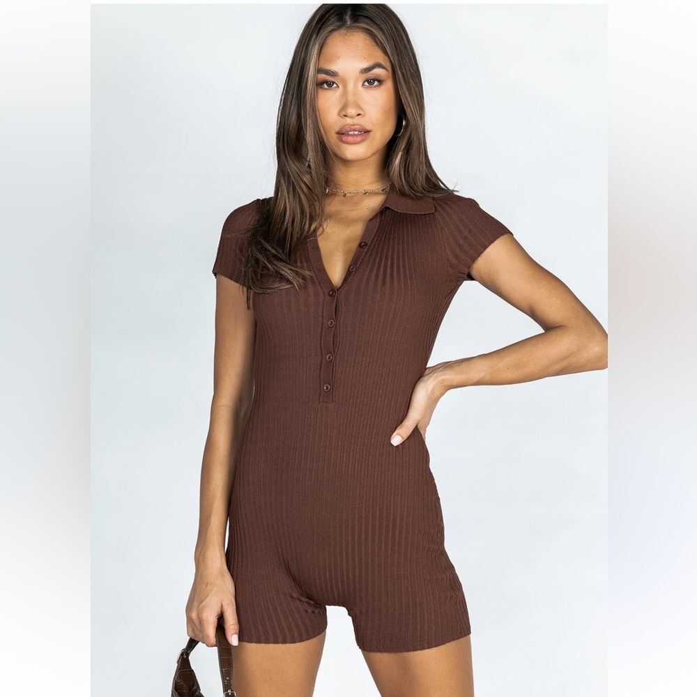 Princess Polly Downtown Romper Chocolate One Piece Women’s Xs/Small